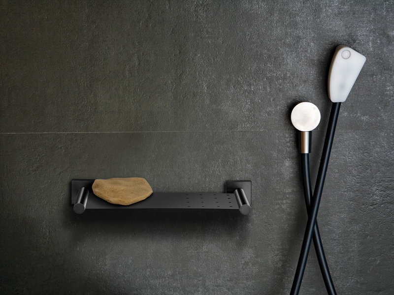 modern bathroom shelf in black mat finish