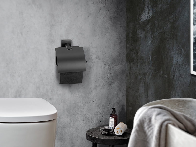 tempo collection, commercial toilet roll holder in black mat